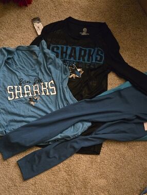 San Jose Sharks Blue Graphic Tee and Black Long Sleeve Set, Bundle Of 3 Items